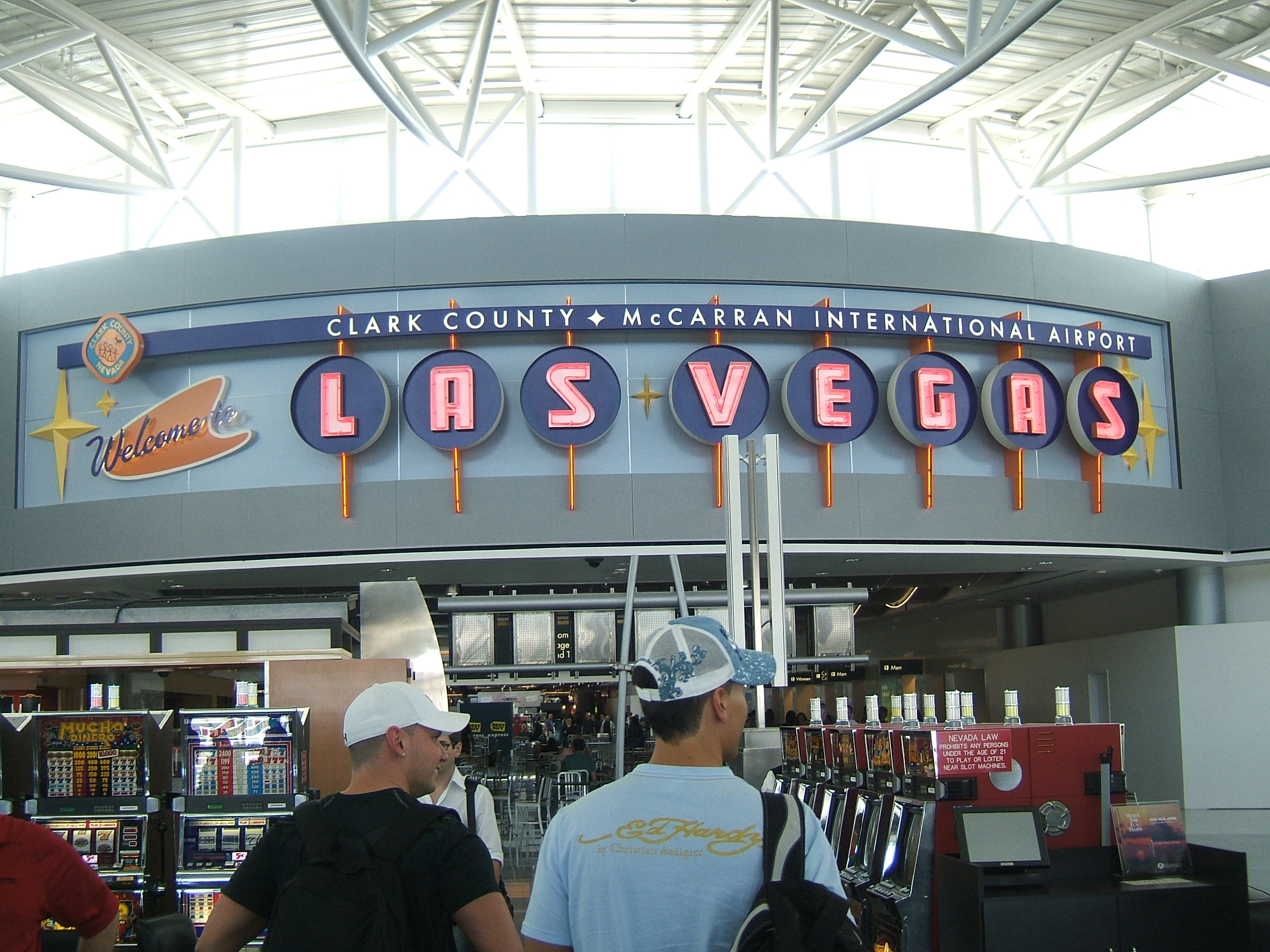 The airport welcome sign.