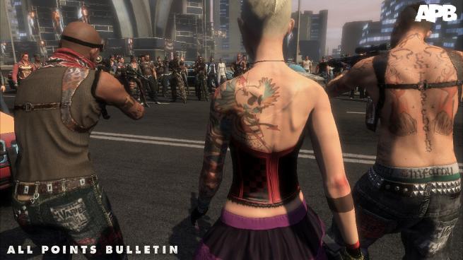 A trio stares down a gang in Realtime Worlds' APB