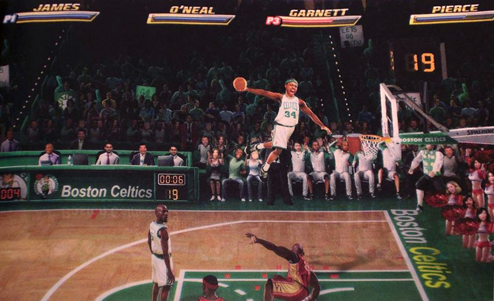 The Celtics take on the Cavaliers in this screenshot of the remake.