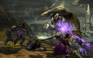 Mesmer slashing enemy.